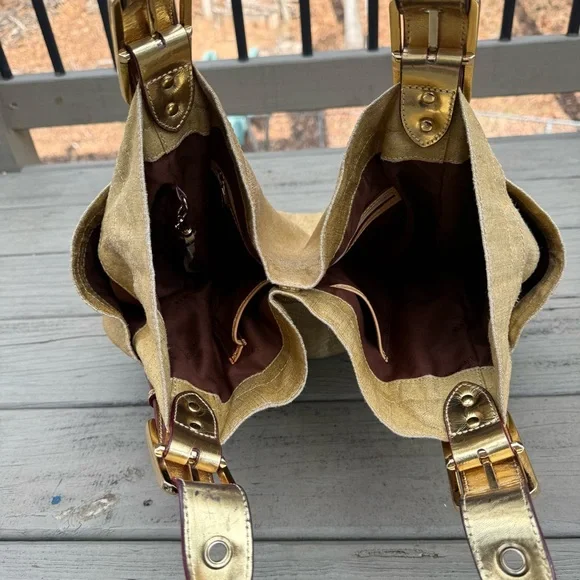 MZ Wallace tote bag purse in gold nylon - Picture 8 of 14